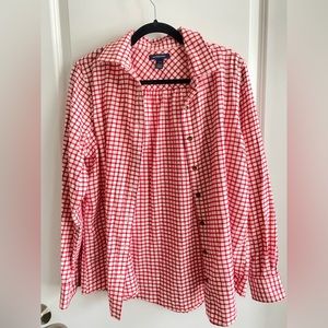 Lands' End Gingham Red and White Button Up Shirt